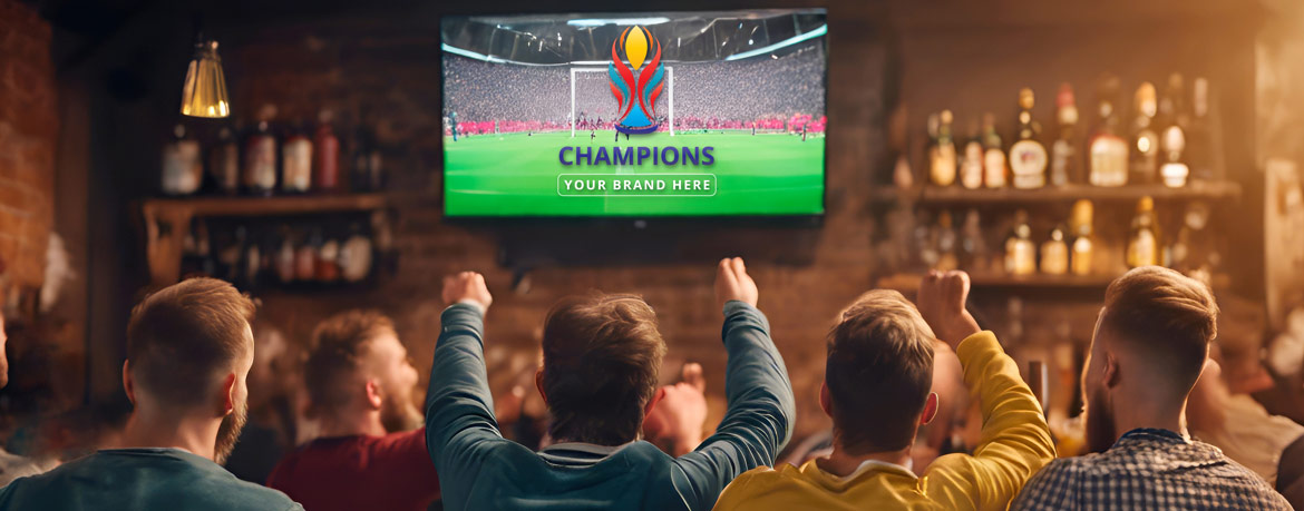 Young men in a bar watching sport